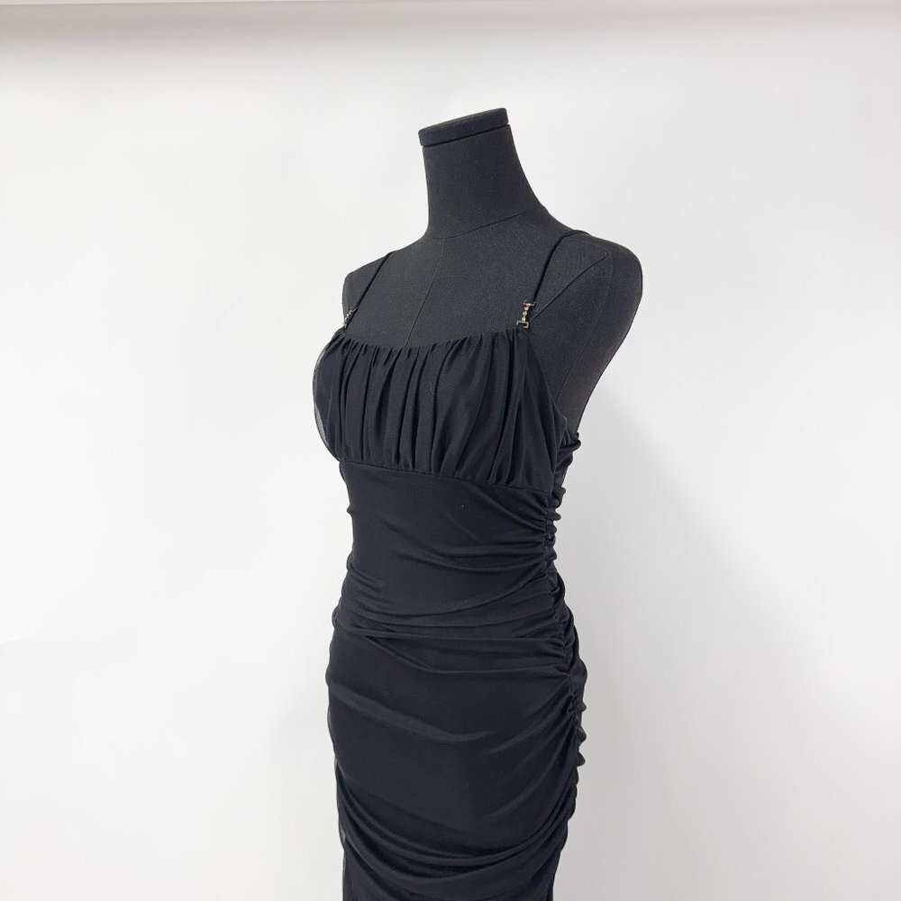 VINTAGE 90S STYLE BLACK RUCHED LONG MAXI DRESS